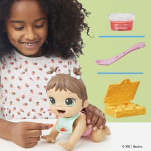 Baby Alive Lil Snacks Doll Eats and Poops 8-inch Baby Doll with Snack Mold Toy for Kids Ages 3 and Up Brown Hair