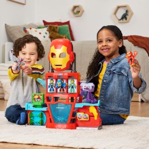 Marvel Iron Man and his Awesome Friends Boys  Girls Electronic Iron Quarters Playset with 3-Inch 76 CM Action Figures  Mask Super Hero Toys 3